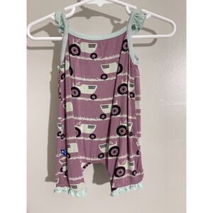 Kickee Pants Raisin Purple Tractor Short Ruffle Romper 0-3m